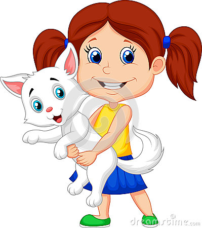 399x450 Happy Cartoon Little Girl Hugging Her Pet Drawings