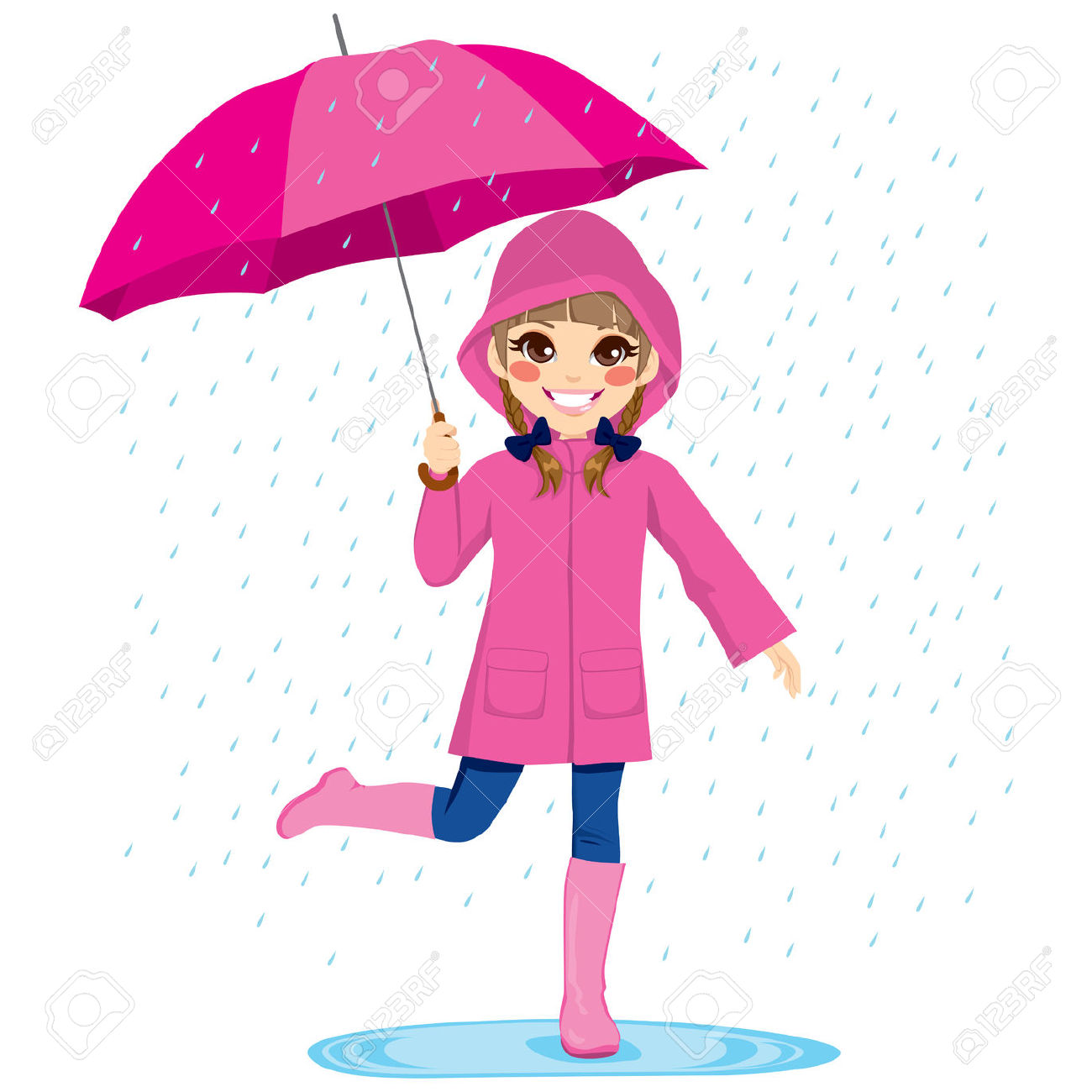 1300x1300 Little Girl Playing In Rain Clipart
