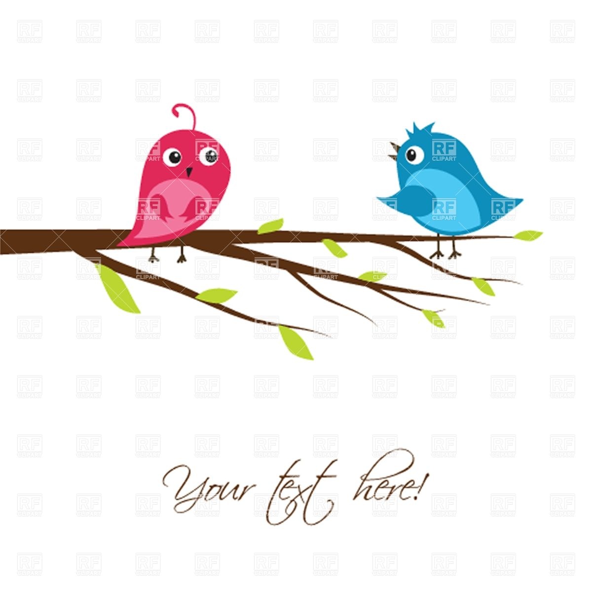 1200x1200 Couple Of Cute Birds On The Tree Branch Royalty Free Vector Clip