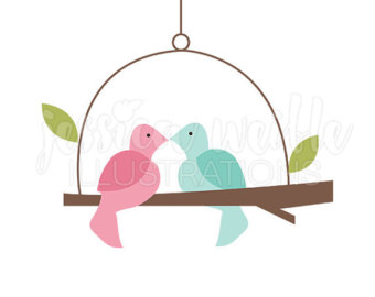 340x270 Instant Download Birds Kissing In A Tree Clip Art, Cute Digital