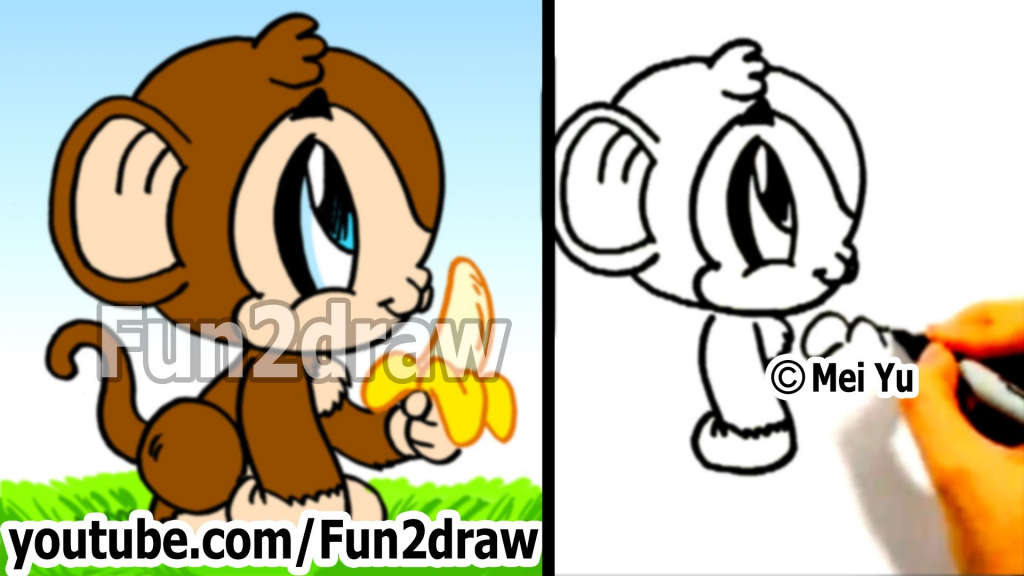 1024x576 Cartoon Drawings Of Monkeys Cute Monkey Drawing Free Download