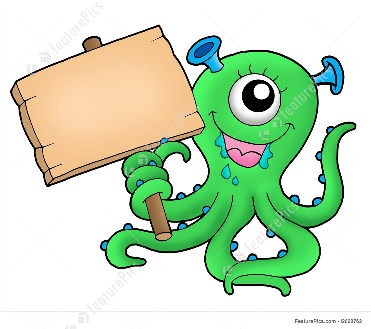 1300x1153 Cute Monster With Wooden Sign Illustration