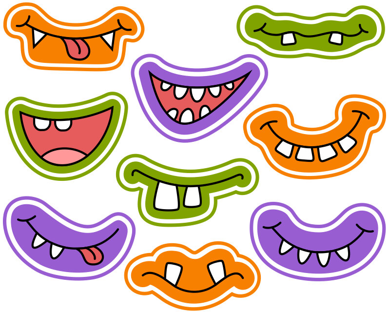 800x640 Halloween Monster Grins Digital Clip Art, Cute Monster Smiles