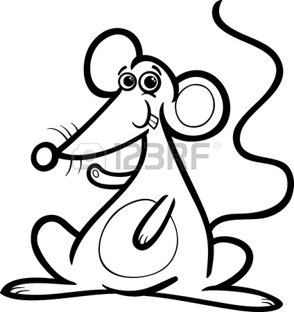424x450 Black And White Cartoon Illustration Of Cute Mouse Or Rat