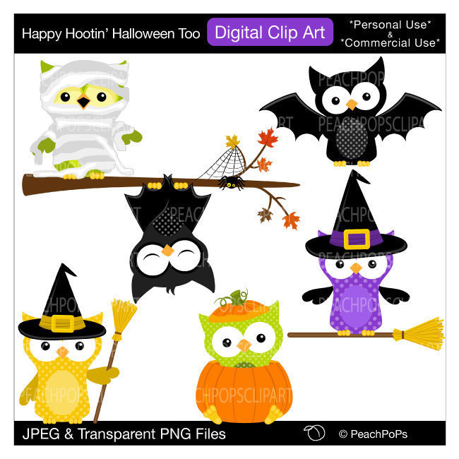 650x650 Cute Halloween Owls Clip Art Digital Clip Art Original, Owls