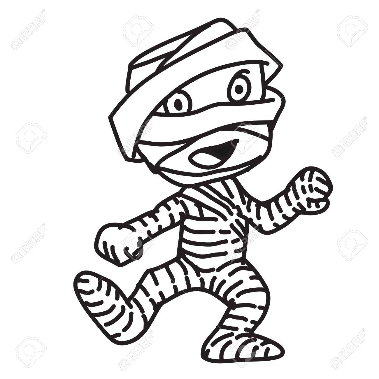 1300x1300 Cute Mummy Monster Cartoon Isolated On White Background. Black