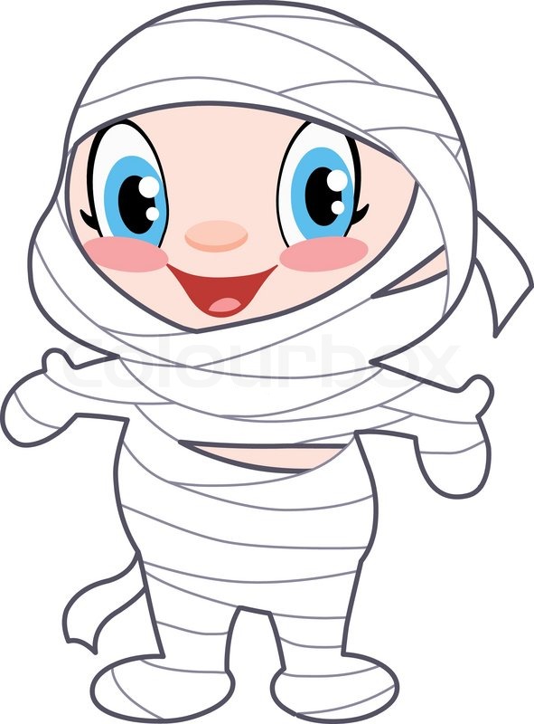 591x800 Cute Baby In A Mummy Costume Celebrating Halloween Stock Vector