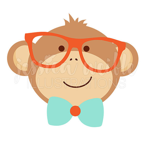 570x570 Nerdy Monkey Clip Art Cute Digital Clipart Geek Clip Art