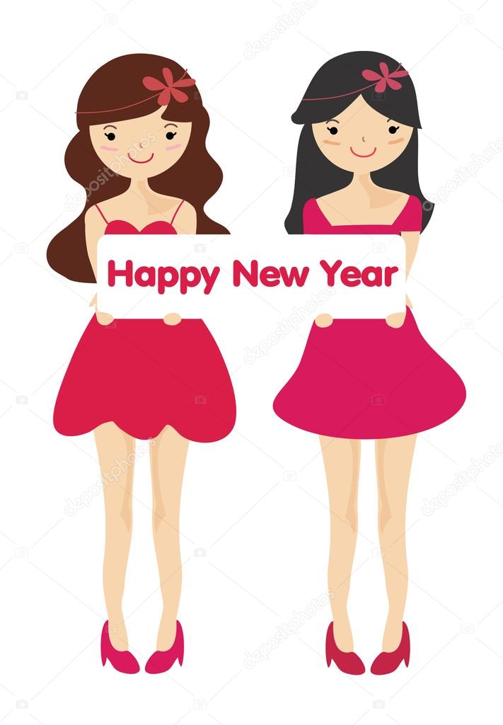 711x1024 Cute Girls With Happy New Year Letter Board Stock Photo