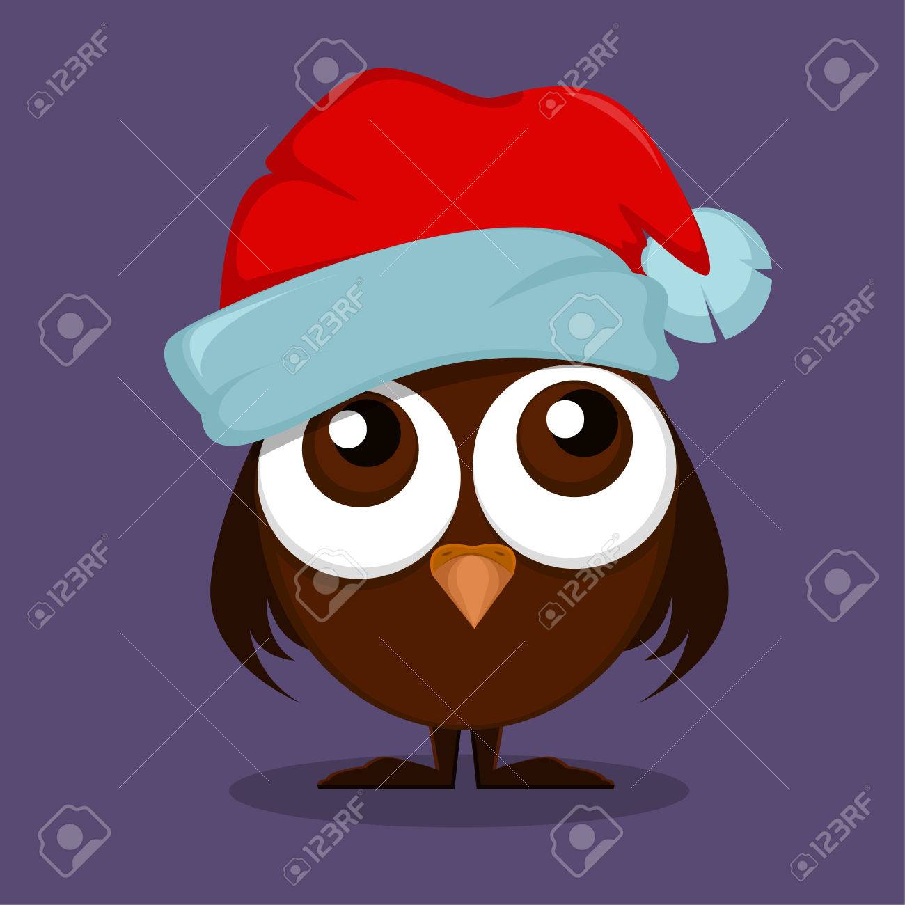 1300x1300 Owlet In Christmas Hat With Big Eyes Wishes Merry Christmas