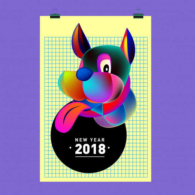 626x626 Chinese New Year 2018 Festive Vector Card Design With Cute Dog