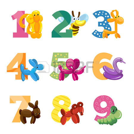 450x450 Birthday Anniversary Cartoon Numbers With Cute Balloon Animals