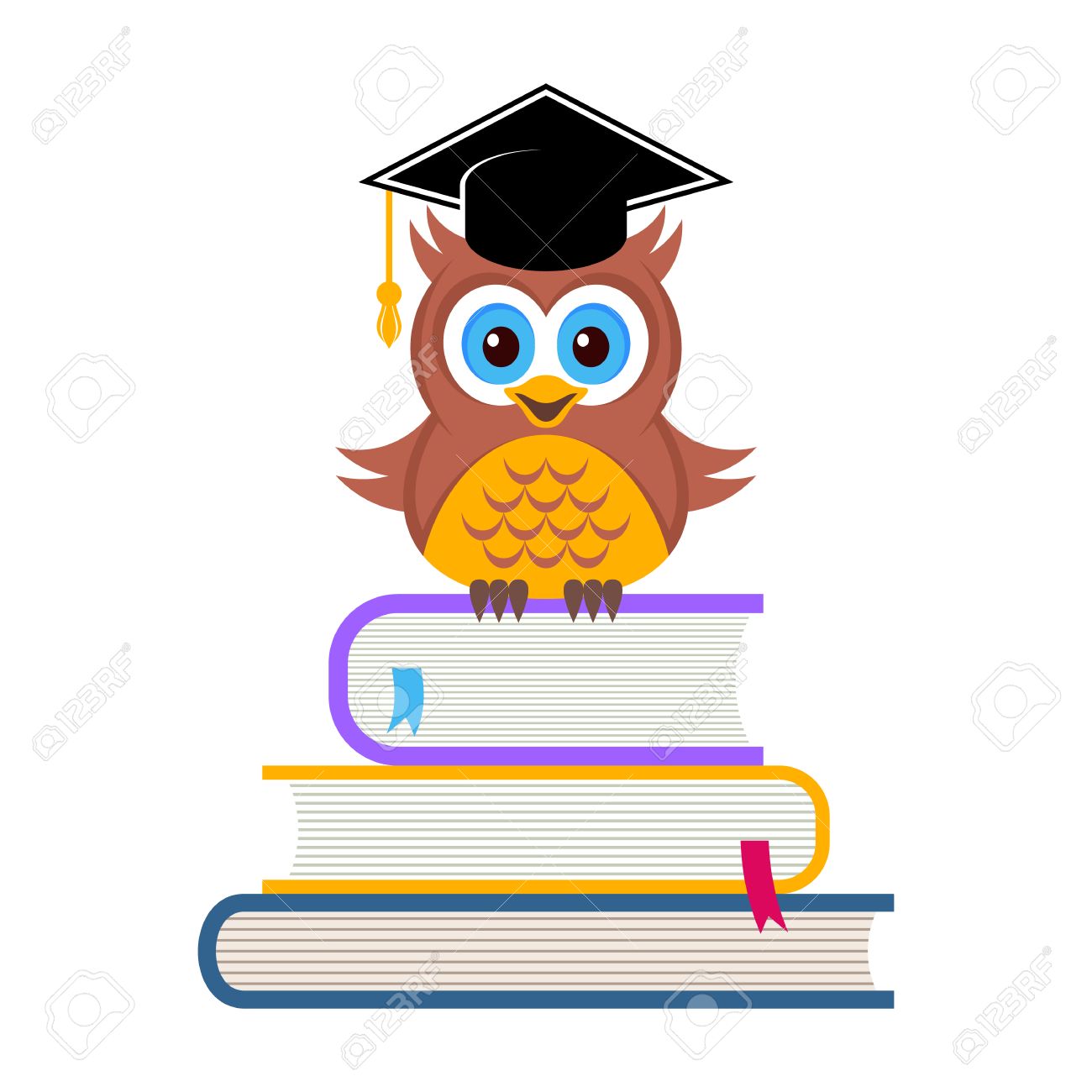 1300x1300 Cute Owl With Graduation Hat Sitting On Books Royalty Free