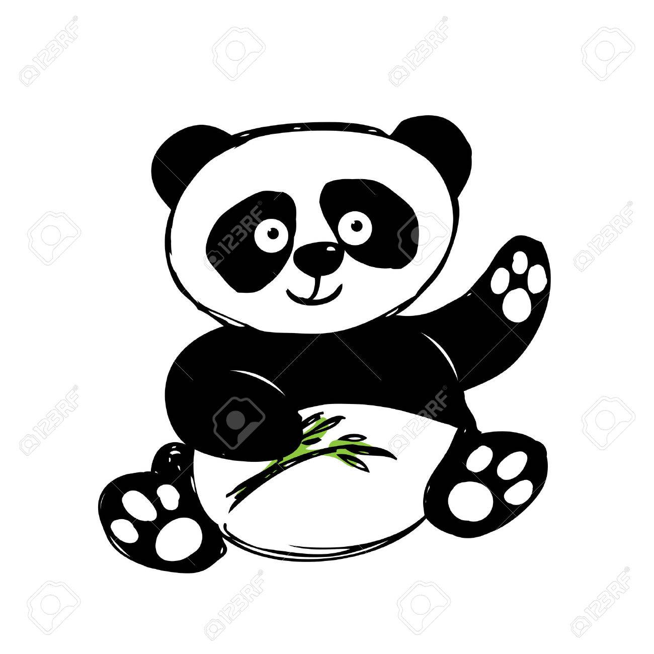 1300x1300 Little Cute Panda Isolated On White, Hand Drawing, Vector Royalty