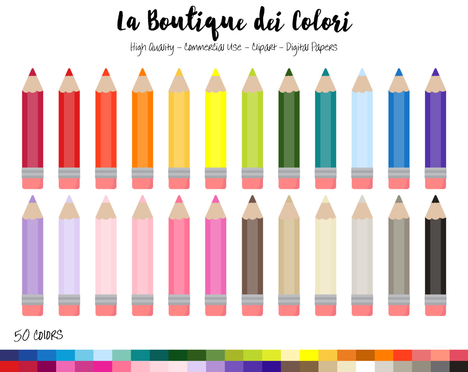 1500x1192 50 Rainbow Coloring Pencil Clip Art, Cute Digital Illustrations