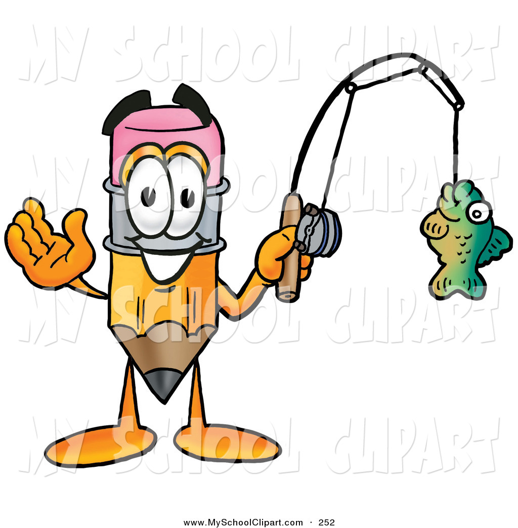 1024x1044 Clip Art Of A Cute Pencil Mascot Cartoon Character Holding A Fish