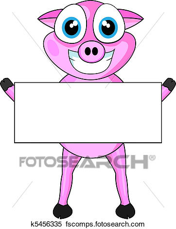 362x470 Clipart Of Cute Pink Happy Pig Holding A Blank K5456335