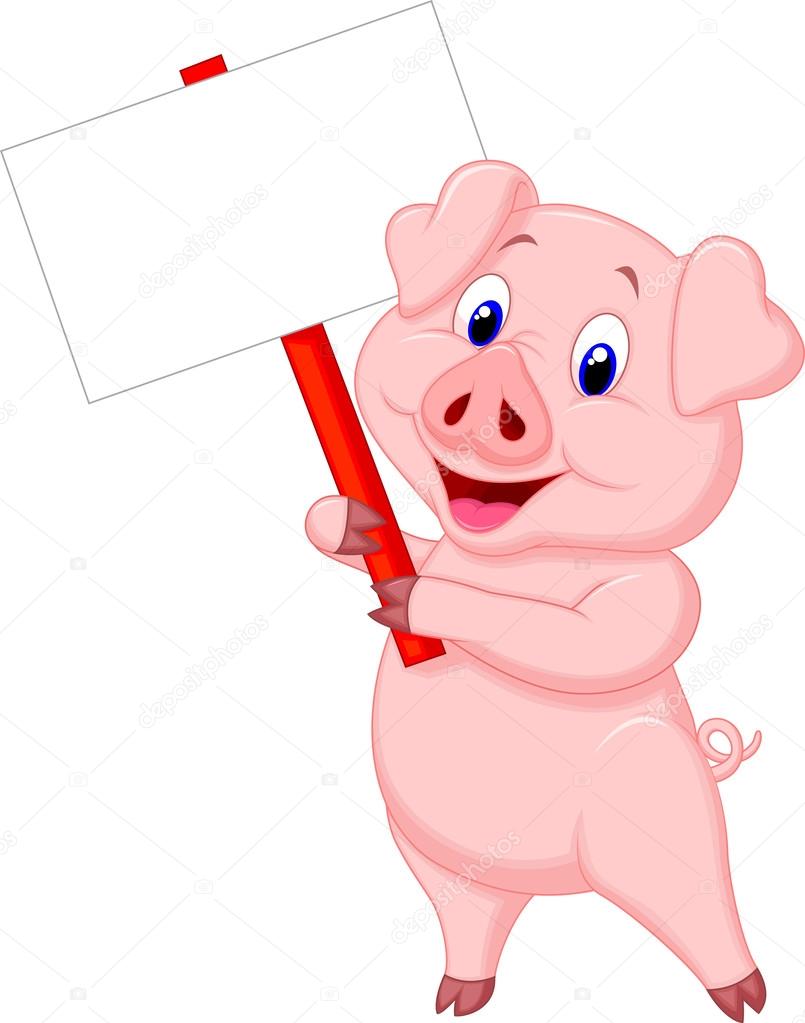 805x1023 Cute Pig Cartoon With Blank Sign Stock Vector Tigatelu