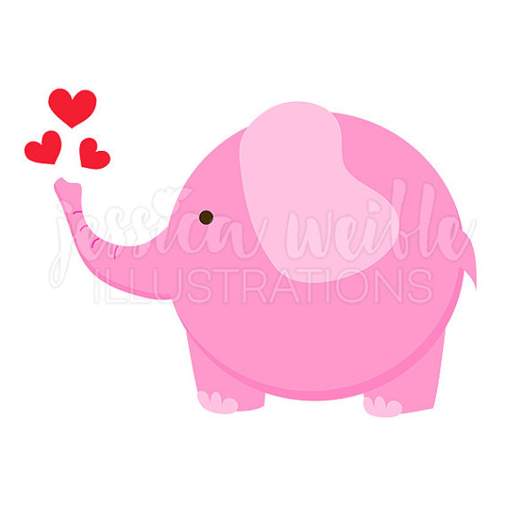 570x570 Pink Valentine Elephant Cute Digital Clipart, Elephant Clip Art