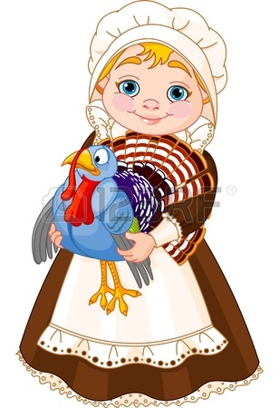308x450 Illustration Of Cute Pilgrim Lady With Turkey Royalty Free
