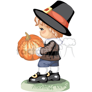 300x300 Royalty Free Small Pilgrim Child Holding A Pumpkin 376388 Vector
