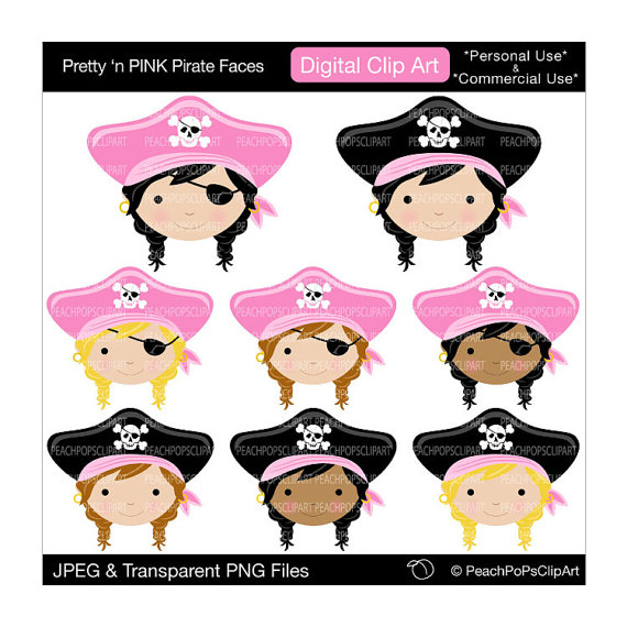 570x570 Cute Pirate Clipart Girls Digital Clip Art Heads