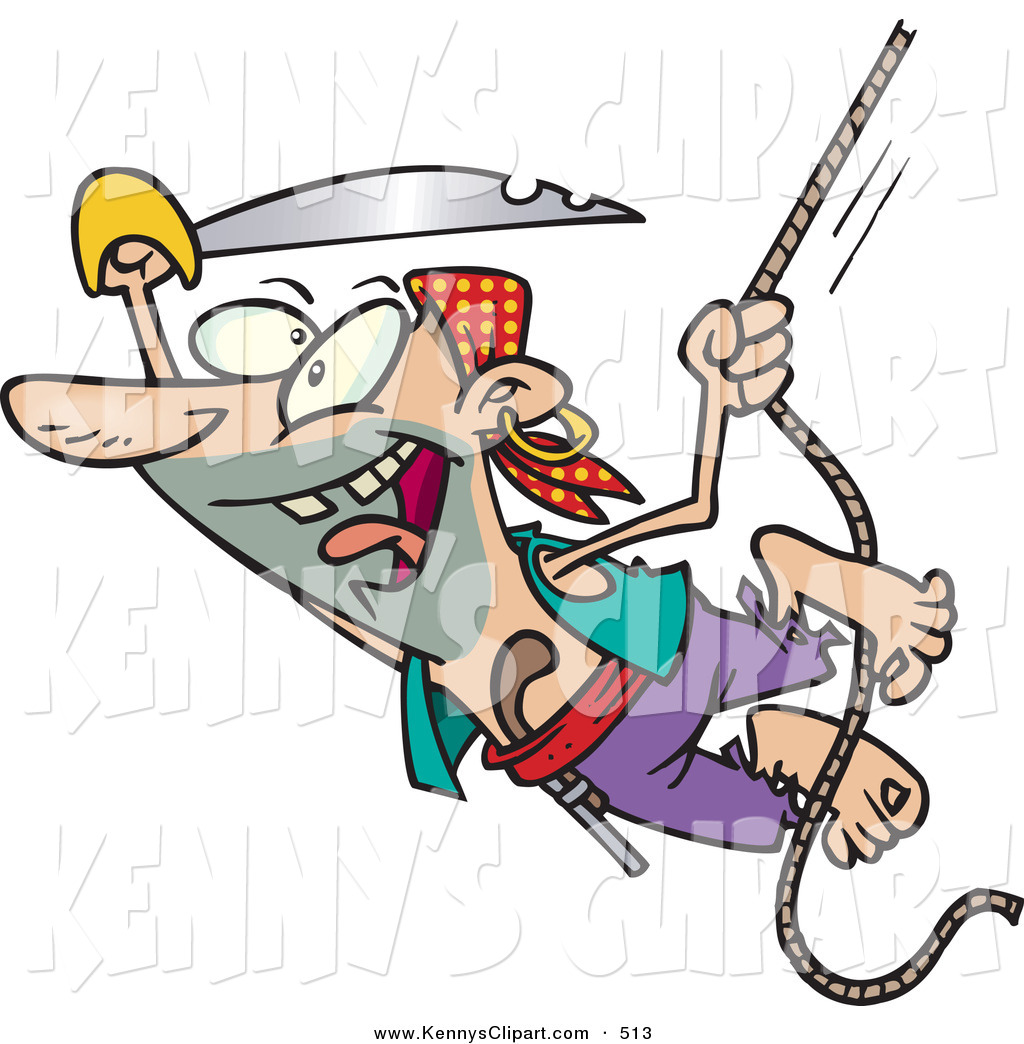 1024x1044 Clip Art Of A Cute Pirate With A Sword Swinging On A Rope By