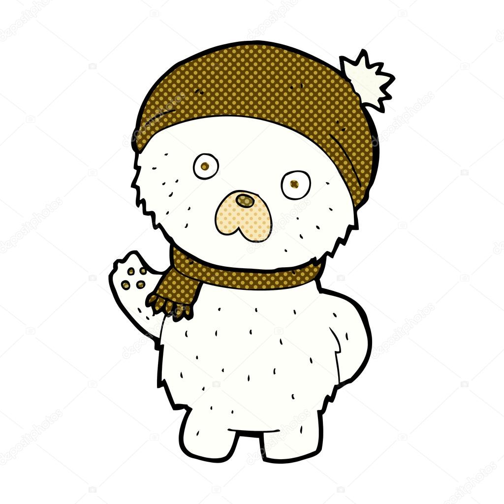 1024x1024 Comic Cartoon Cute Polar Bear In Winter Hat And Scarf Stock