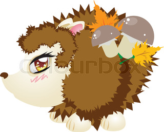 320x257 Cute Cartoon Hedgehog With Maple Autumn Leaves And Food. Stock