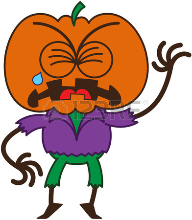 392x450 Cute Scarecrow With A Big Orange Pumpkin As Head, Bulging Eyes