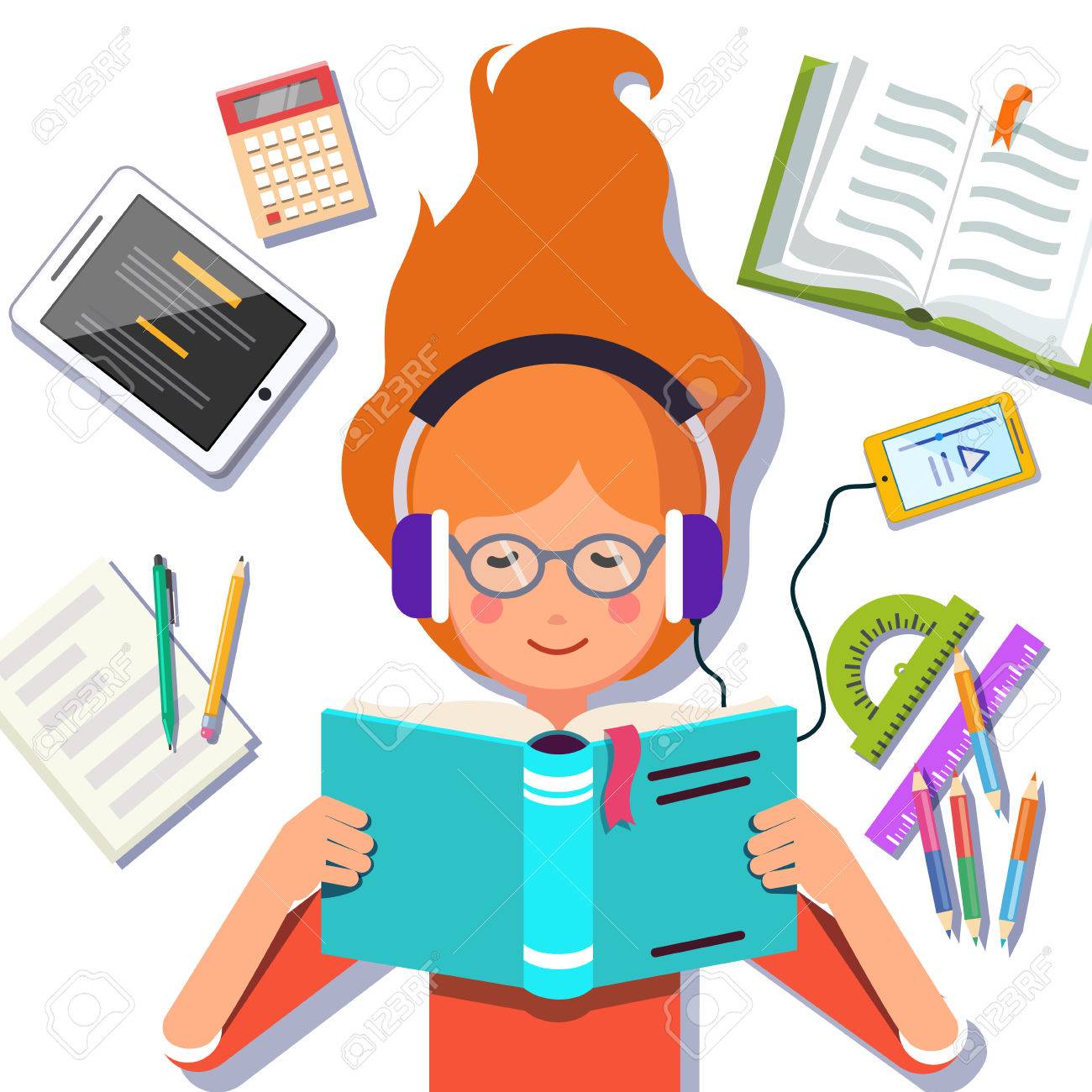 1300x1300 Cute School Or Collage Student Girl Lying Downnd Reading