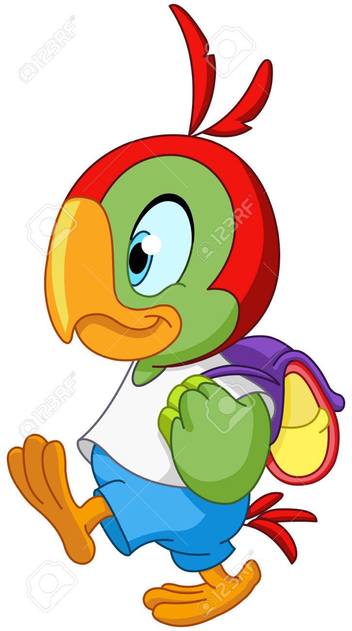 726x1300 Cute School Parrot Walking With A Backpack Royalty Free Cliparts