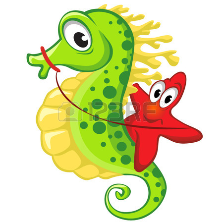 450x450 Cute Cartoon Starfish Riding On The Seahorse Royalty Free Cliparts