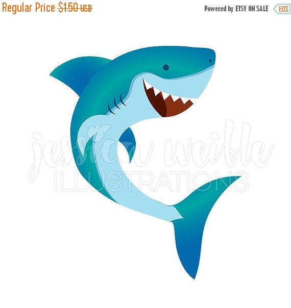 570x604 Sale Happy Shark Cute Digital Clipart Cute By Jwillustrations