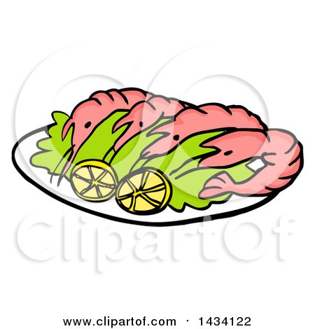 450x470 Clipart Of A Cartoon Platter Of Shrimp With Lemon Slices