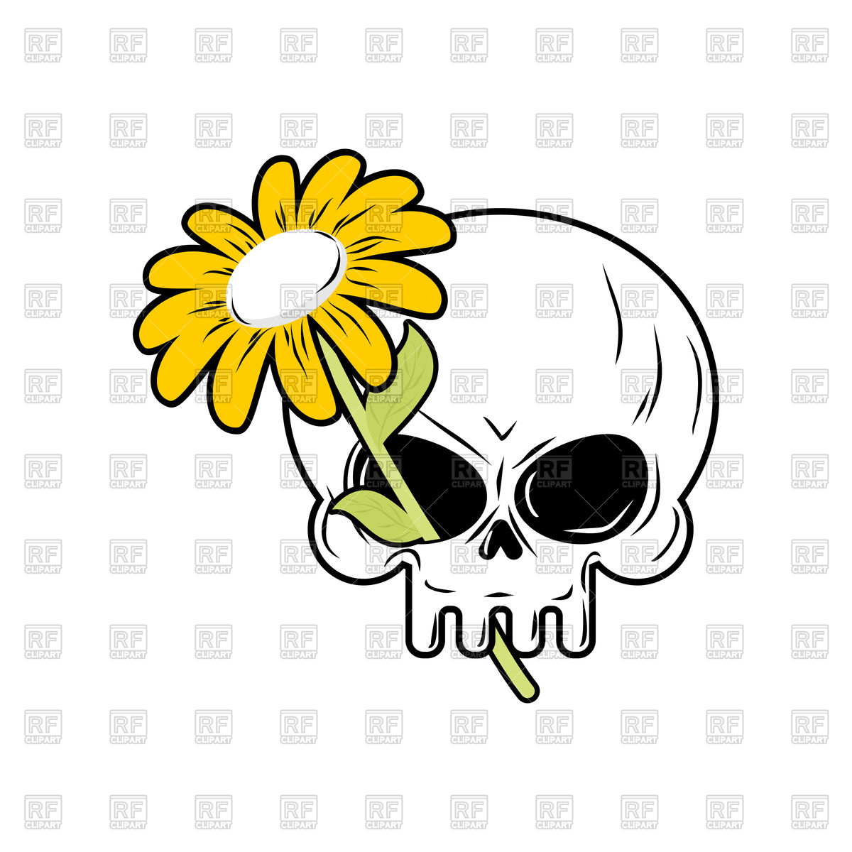 1200x1200 Cute Cartoon Skull And Daisy, Head Of Skeleton And Plant Royalty