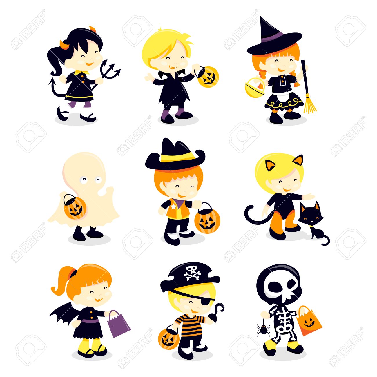 1300x1300 A Cartoon Vector Illustration Set Of Nine Cute Kids In Different