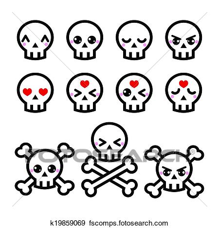 450x470 Clip Art Of Kawaii Cute Halloween Skull Icons K19859069