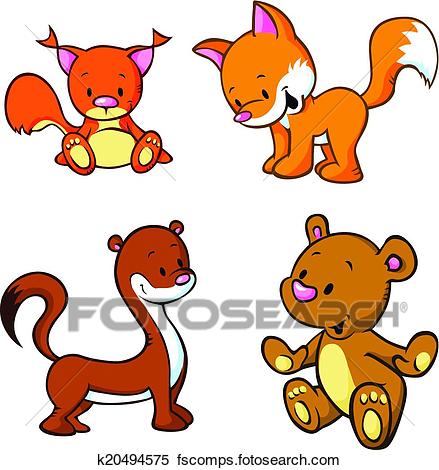 439x470 Clipart Of Fox, Bear, Weasel And Squirrel