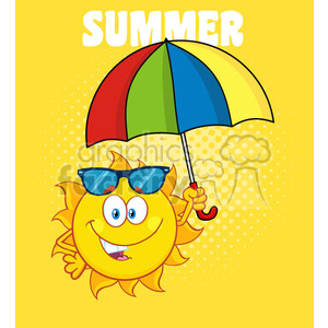 300x300 Royalty Free Cute Sun Cartoon Mascot Character Holding A Umbrella