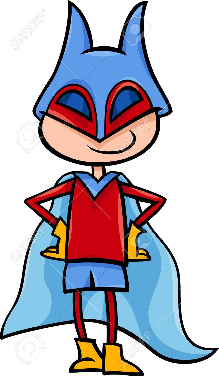 759x1300 Cartoon Illustration Of Cute Boy In Superhero Costume Royalty Free