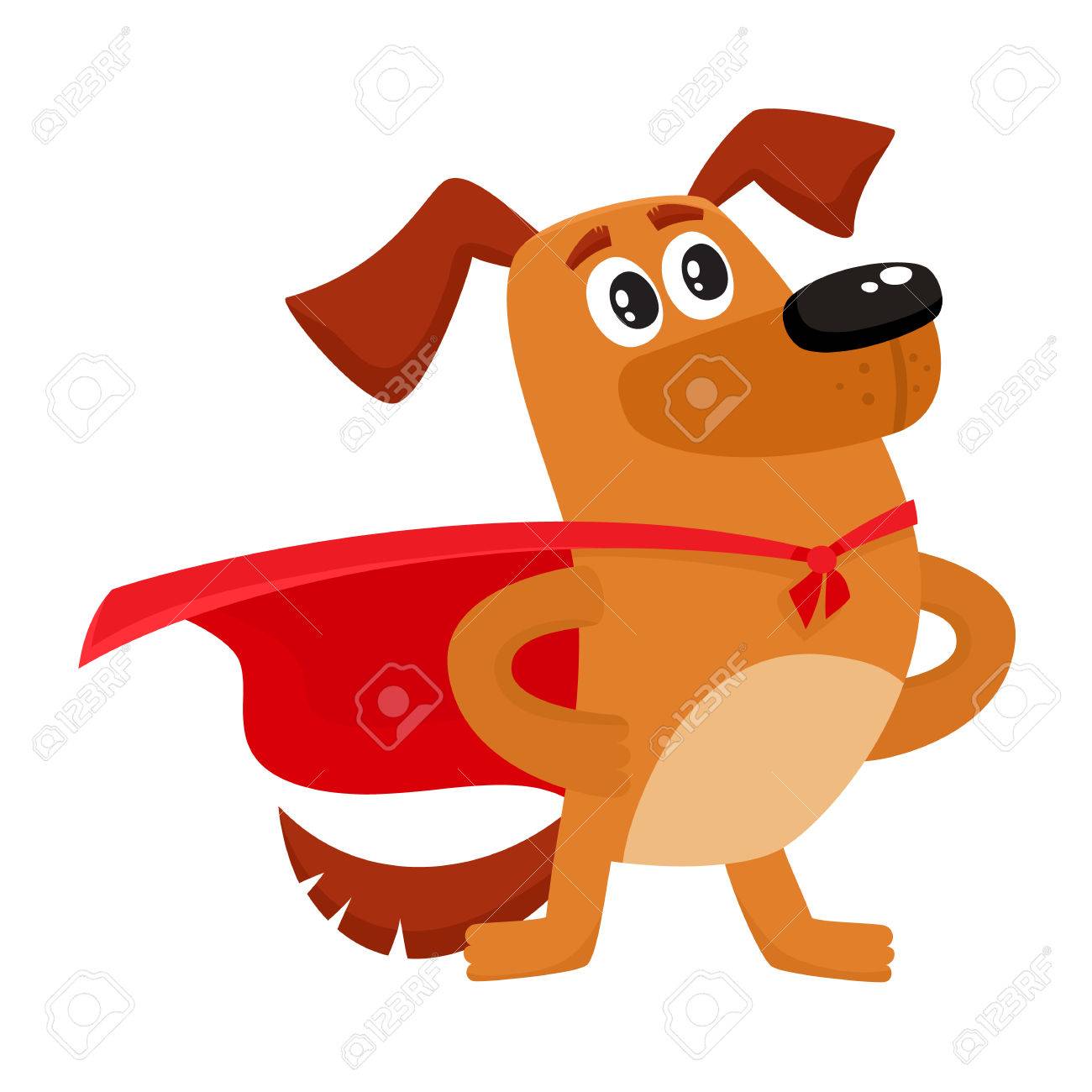 1300x1300 Cute Brown Funny Dog, Puppy Character In Red Cape Standing As