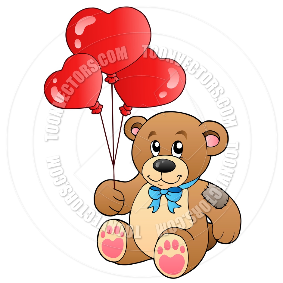 940x940 Cartoon Cute Teddy Bear With Balloons By Clairev Toon Vectors