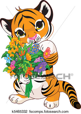 335x470 Clipart Of Cute Tiger Cub With Flowers K5465332