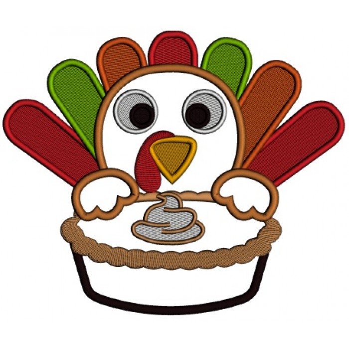 700x700 Turkey With A Pie Thanksgiving Applique Machine Embroidery
