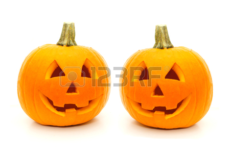 450x300 Group Of Three Stacked Jack O Lanterns With Autumn Leaves Stock