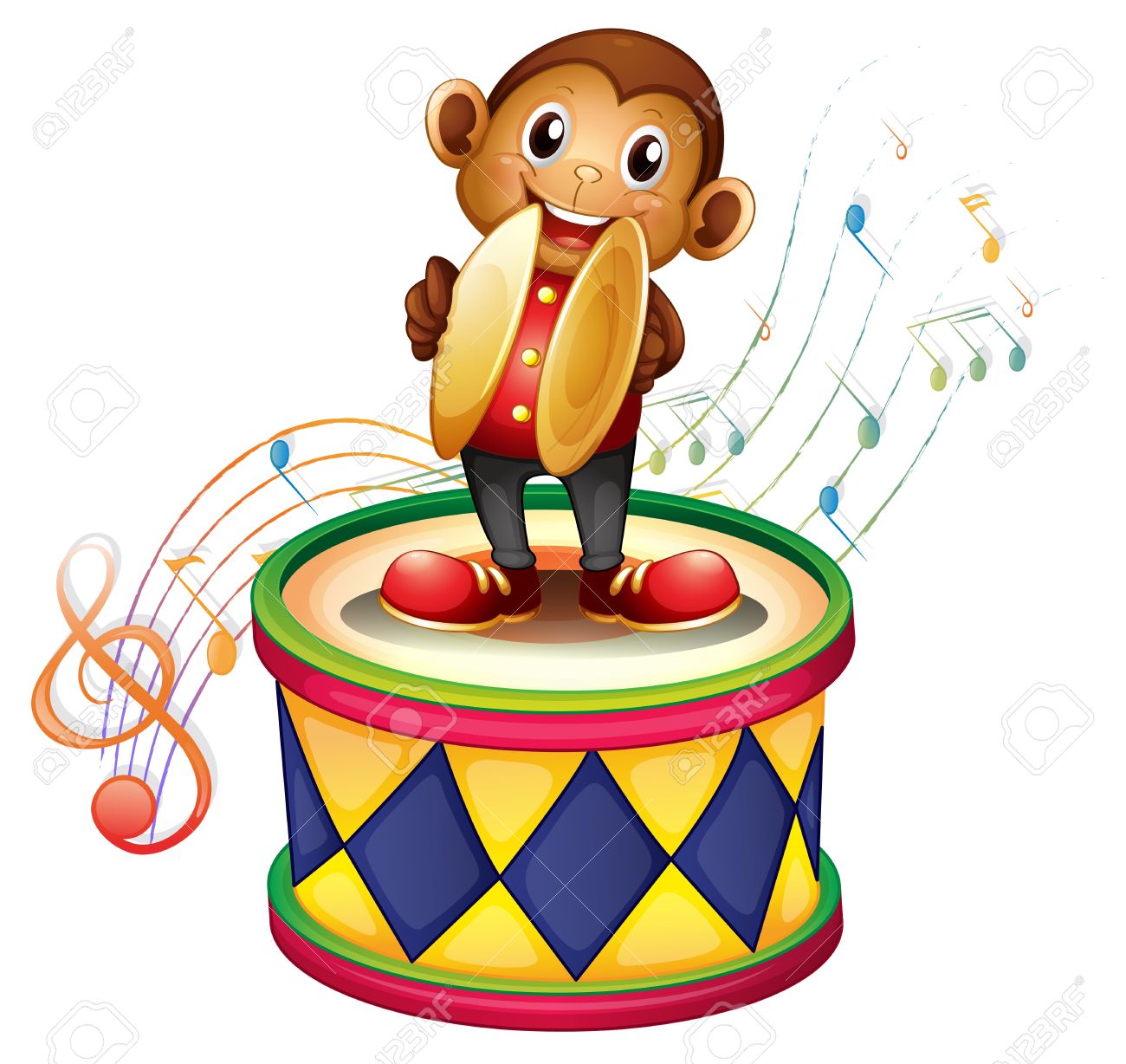 1300x1228 Illustration Of A Monkey Above A Drum With Cymbals On A White