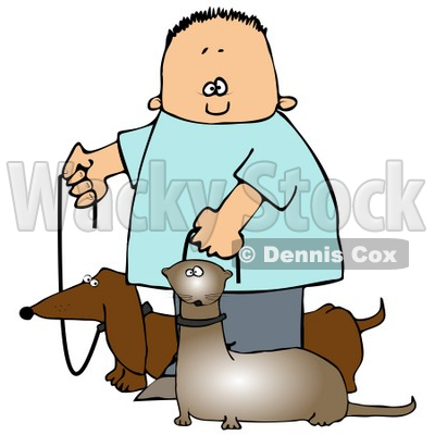 400x400 Caucasian Boy Walking His Small Weiner Dog, A Dachshund, And His