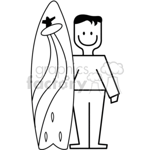300x300 Royalty Free Black And White Boy Holding A Decorative Surf Board