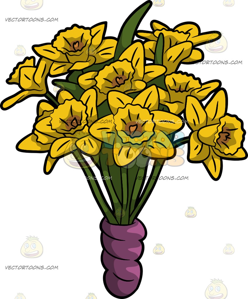 849x1024 A Bunch Of Daffodil Flowers In A Vase Cartoon Clipart